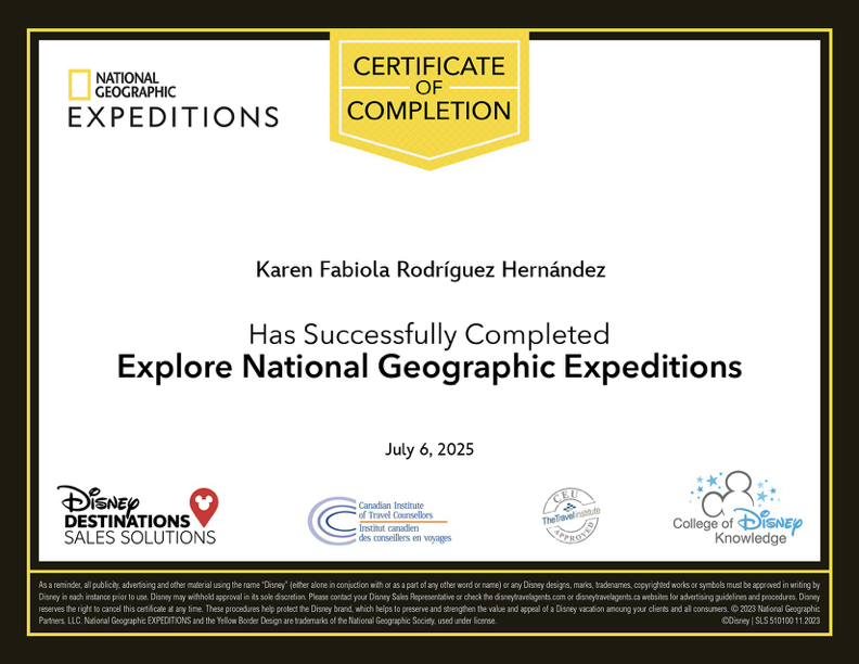 Certificado Explore National Geographic Expeditions